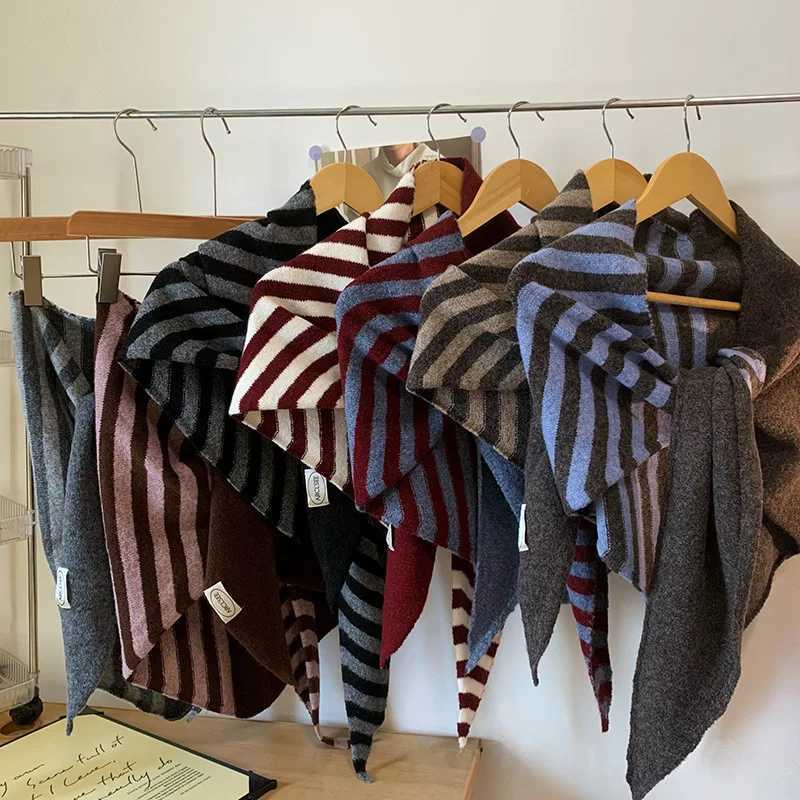 2025 Autumn and Winter New Imitation Cashmere Striped Triangle Knitted Scarf Towel To Keep Warm and Add Knitted Neck Shl Y250918