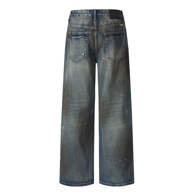 Men's Jeans Unisex Autumn High - Street Jeans - Painted Graffiti, Retro Washed & Distressed, Loose Wide - Leg Straight Trousers