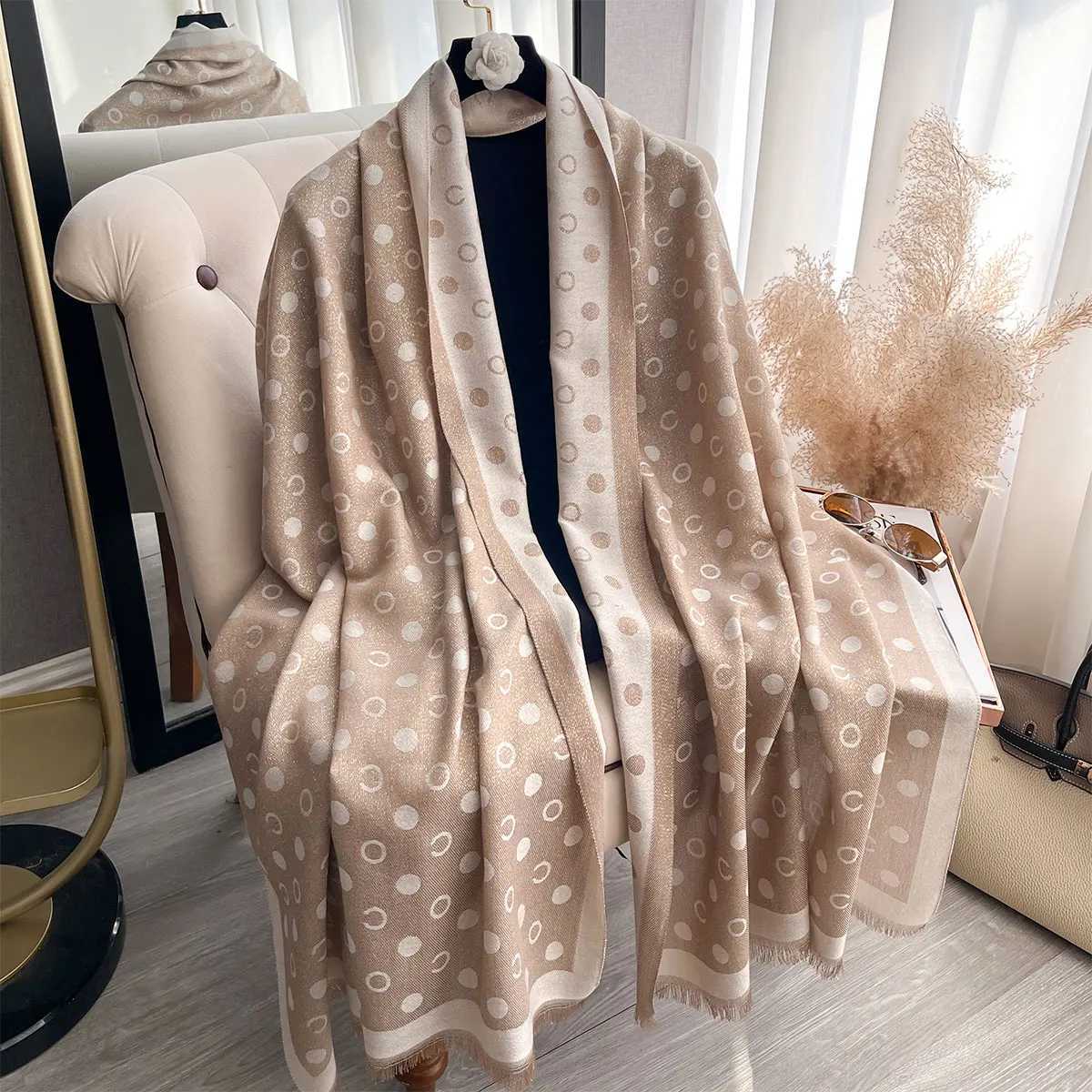 New Spring and Autumn Wen Elegance Print Shl Brand Designer La Golden Thread long Scarf Muslim Wr scarf Y250918