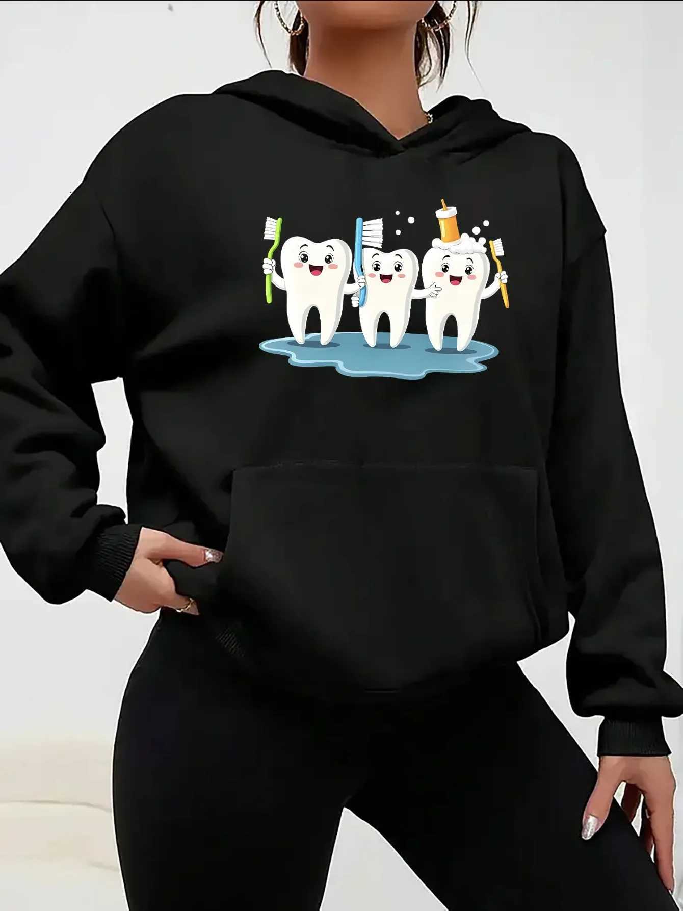 2025 WomenS Cute Tooth Graphic Hoodie Casual Wear Hoodie Cute Graphic Hoodie Warm Pullovers Autumn Winter HoodieZ250918