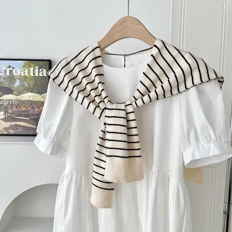 Spring Fall Solid Color Knitted Shl Stripe Shoder Ce Autumn Elegant Style Outside Sunscreen Cloak For Wen Y250918