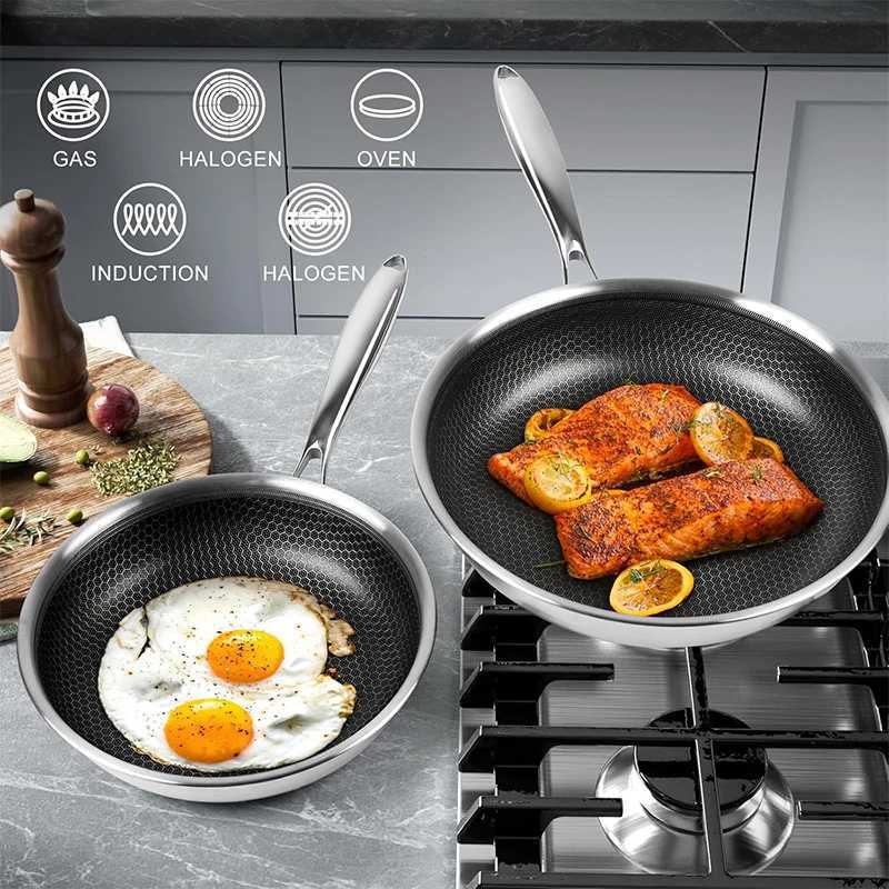 20 24 28cm Nonstick Frying Pan Stainless Steel Cooking Skillet PFOA Free Hybrid Frying Pan Kitchen Fry Pan Dishwasher Safe JT562 S2598