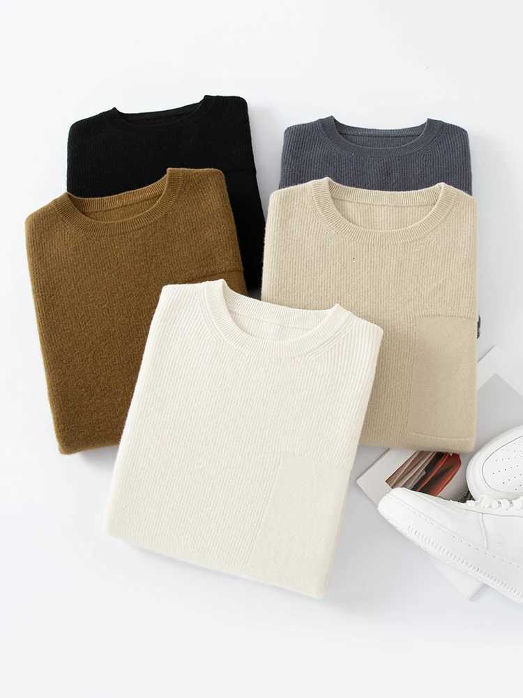 100 Pure Merino Wool Sweater Men Round Neck Pullover Tops Autumn Winter Thin Solid Color Sweater Smart Casual Basic ShirtsZ250918