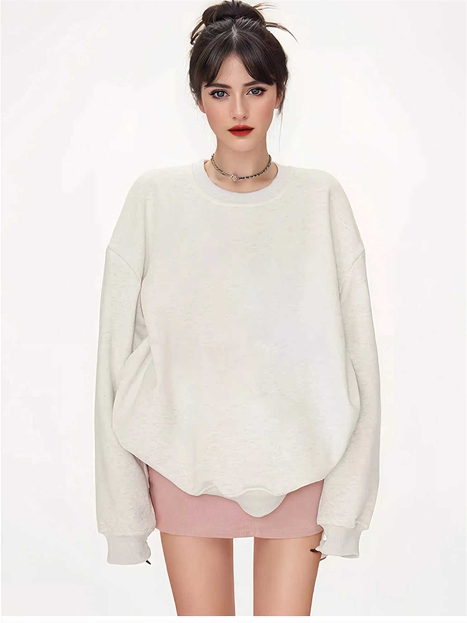 mens and womens Solidcolor Crewneck hoodie suitable highstreet American style heavyweight longsleeved top for couplesZ250918