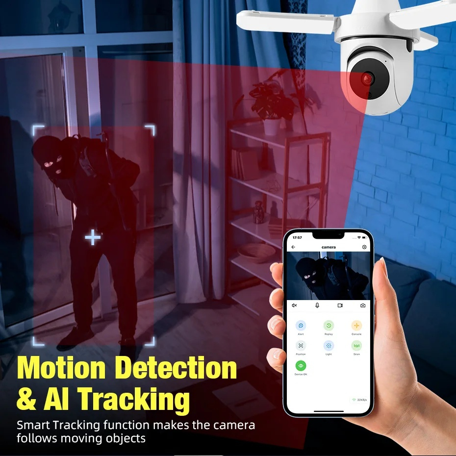 FUERS E27 Bulb Security Indoor Monitor Wireless 2.4G Wifi Automatic Human Tracking Floodlight Surveillance Camera