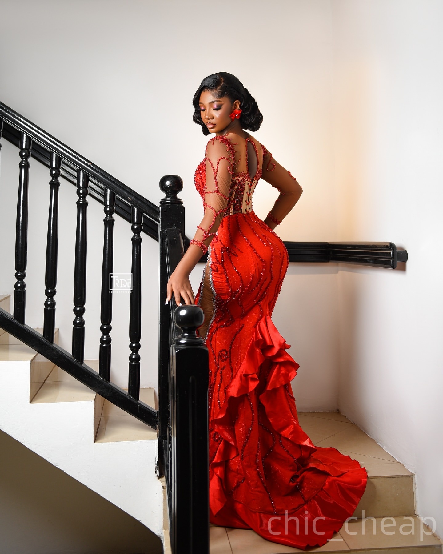 Mermaid Red Prom Dresses 2025 Sheer Neck Beaded Crystals Illusion Satin Evening Formal Party Second Birthday Engagement Gowns Plus Size Dress For Spec