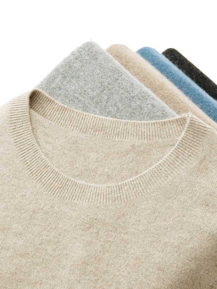 Men 100 Merino Wool Sweater Basic Oneck Wool Pullover Autumn Winter Long Sleeve Soft Jumper Smart Casual Knitwear Popular TopsZ250918