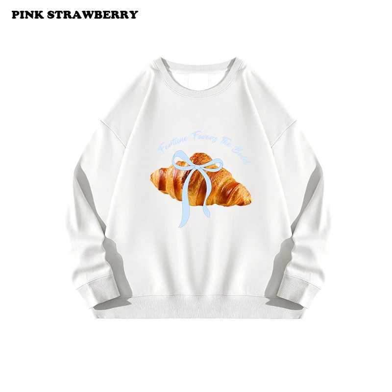 American Croissant Print Plush Sweatshirt Women Autumn 2025 New Oversize Long sleeves Hoodie Pullover Y2K Tops Ladies clothingZ250918
