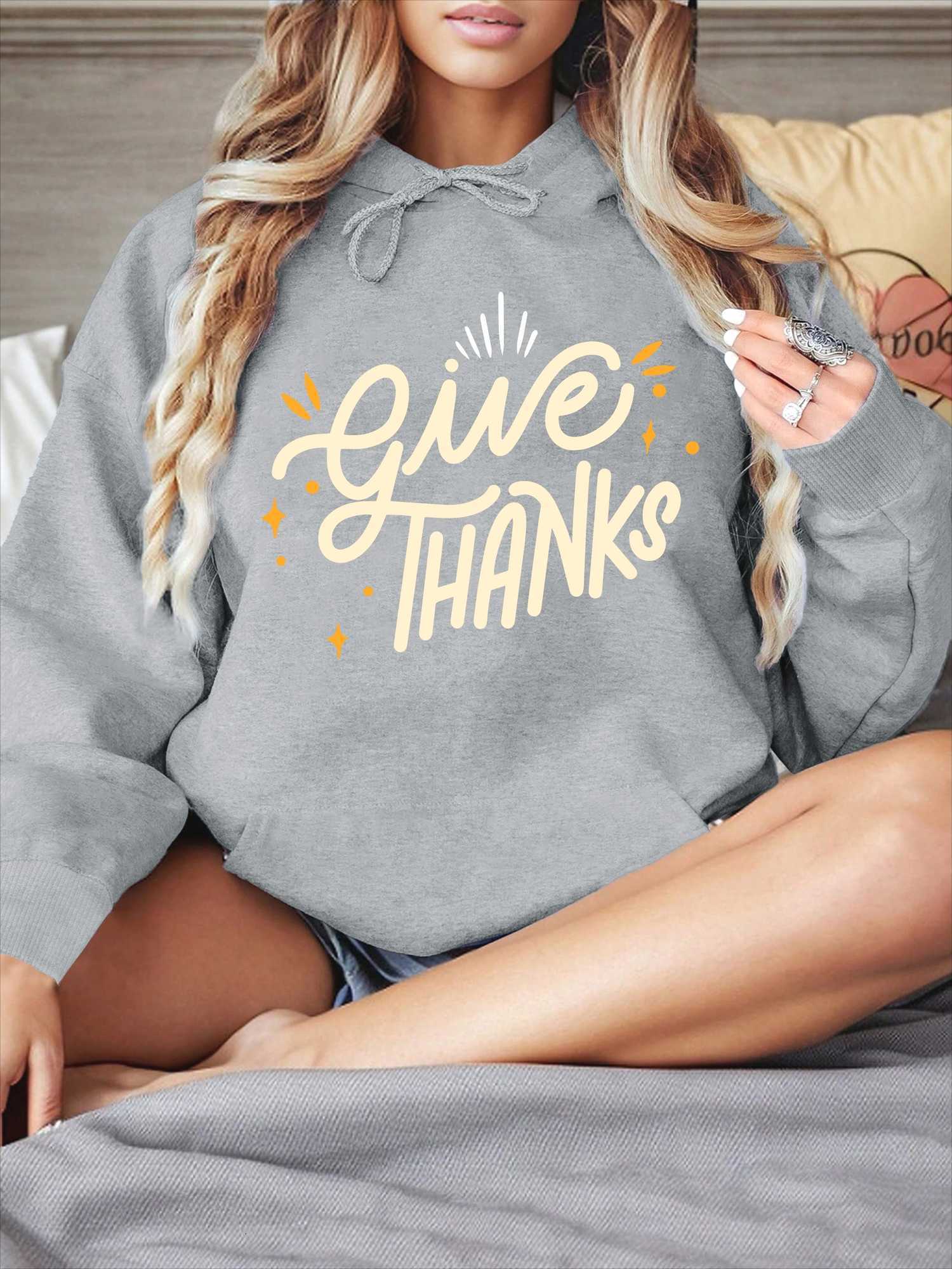 2025 Autumn Winter Thanksgiving Letter Printed Women Hoodie Round Neck Long Sleeve Casual Womens Sweatshirt ClothingZ250918