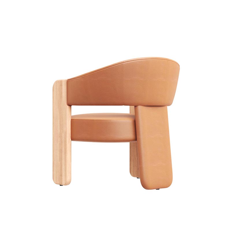 Living Room Furniture Modern Ice - Cream Inspired Tan Leather & Wood Lounge Chair for Living Room Decor