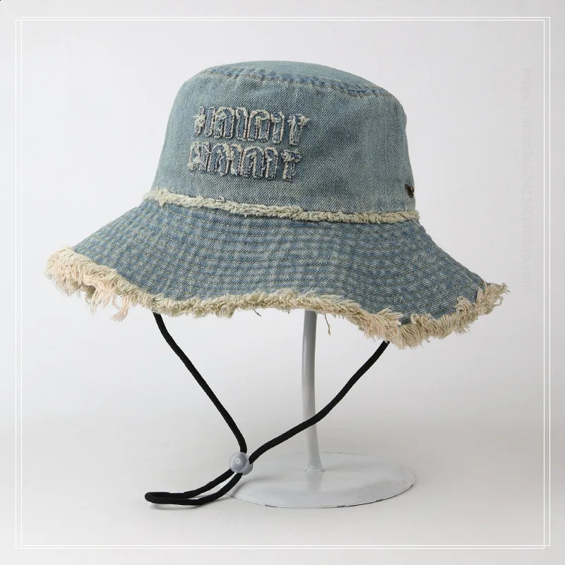 Bucket Hat Denim Jeans Men Women Summer Sun Protection Big Brim Cap Beach Accessory For Fishing Hiking Climbing Outdoor 250918