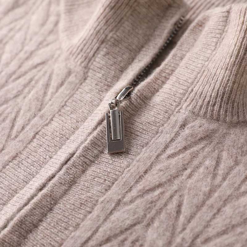 100 Merino Wool Jacquard Pullovers Mens Mockneck Zipper Sweater Autumn Winter Thick Warm Cashmere Knitwear Smart Casual TopZ250918