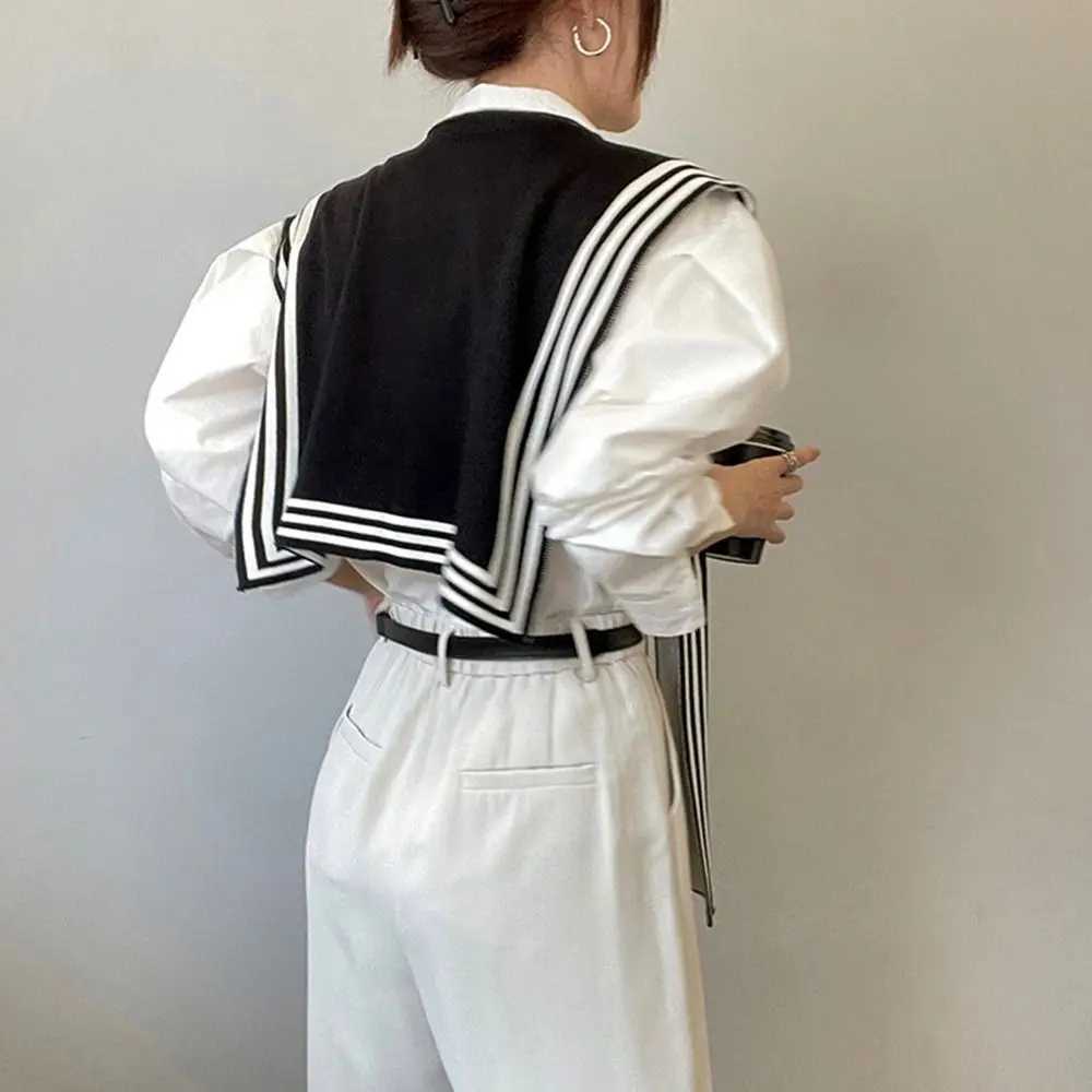 Simple Blouse Shoders Fake Collar Knitted Shl Sunscreen Ce Black White Stripe Scarf Korean Style Cloak Wool Scarves Wen Y250918