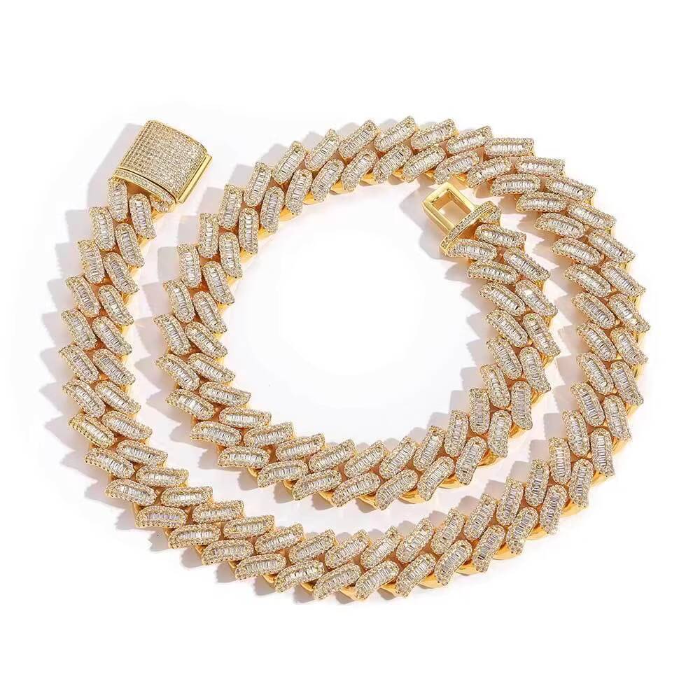 Hip Hop 925 Silver Iced Out Cuban Link Bracelet 15mm Moissanite Necklace Jewelry