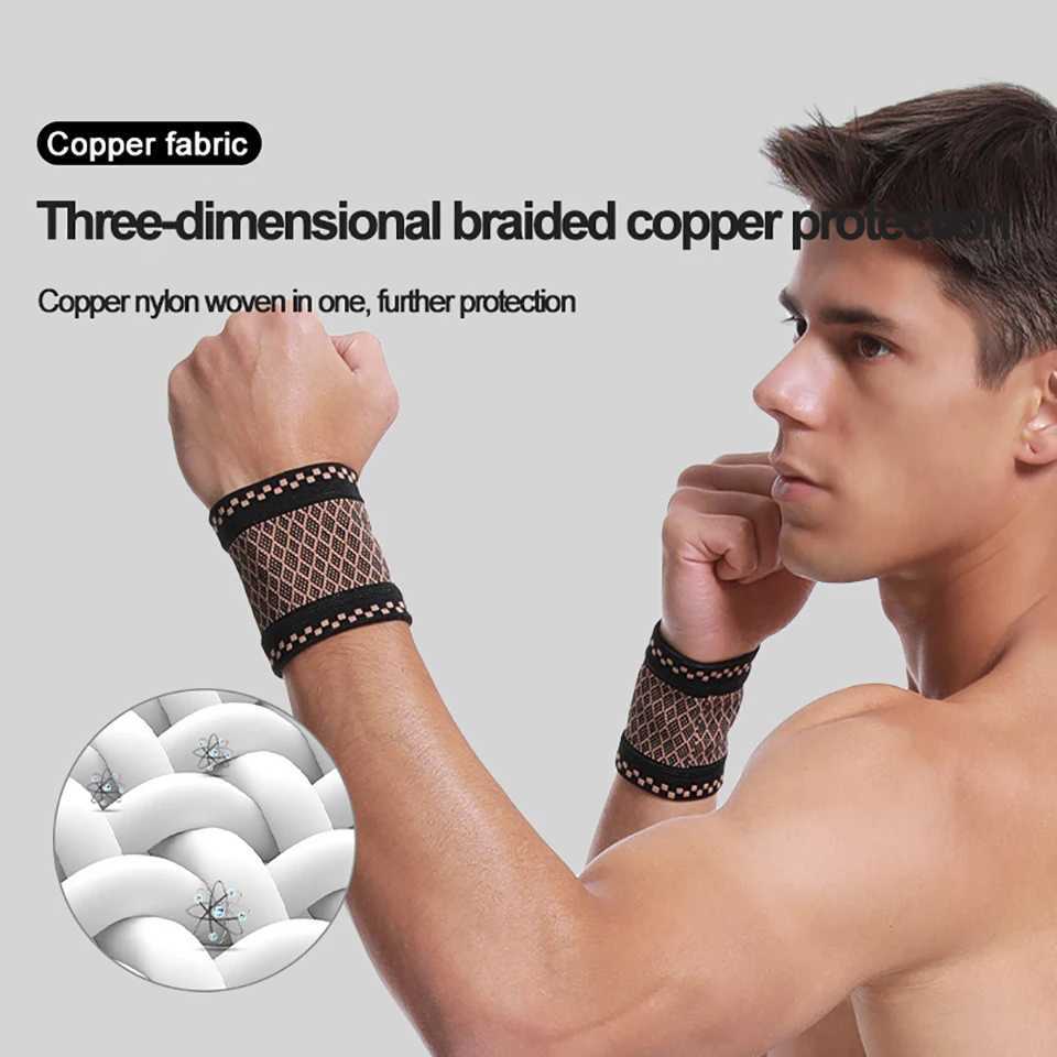 1Pair Copper Wrist Guard Professional Sports Fitness Wrist Brace Support Wrist Protector Elastic Knitted Compression Wristband J2512111