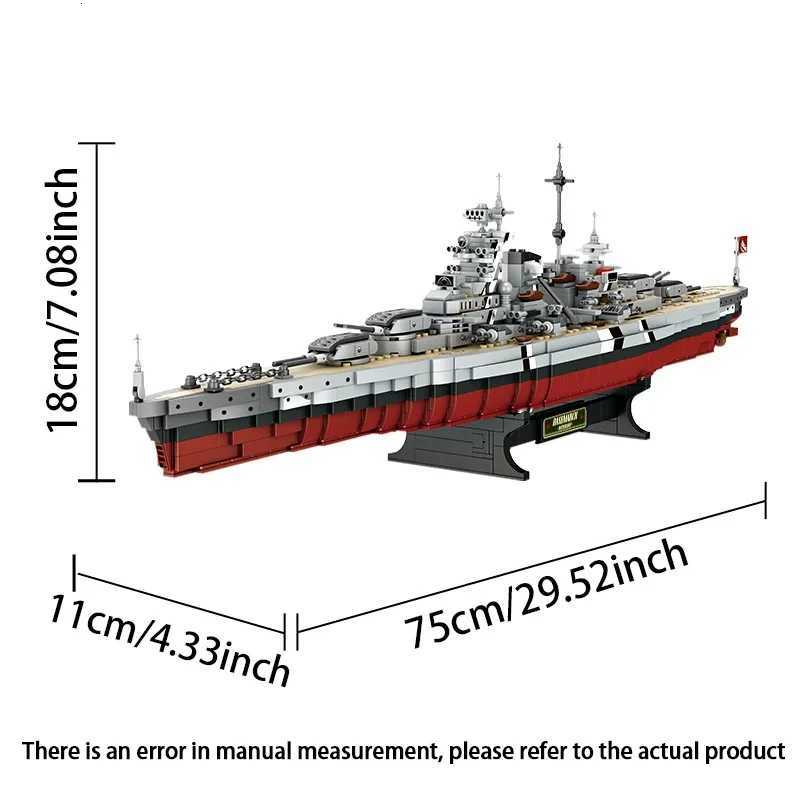 2081pcs Military WW2 Bismarck Battleship Large Boat Cruiser Model Weapon Building Blocks MOC Warship Set Toys for Children GiftsZ250918