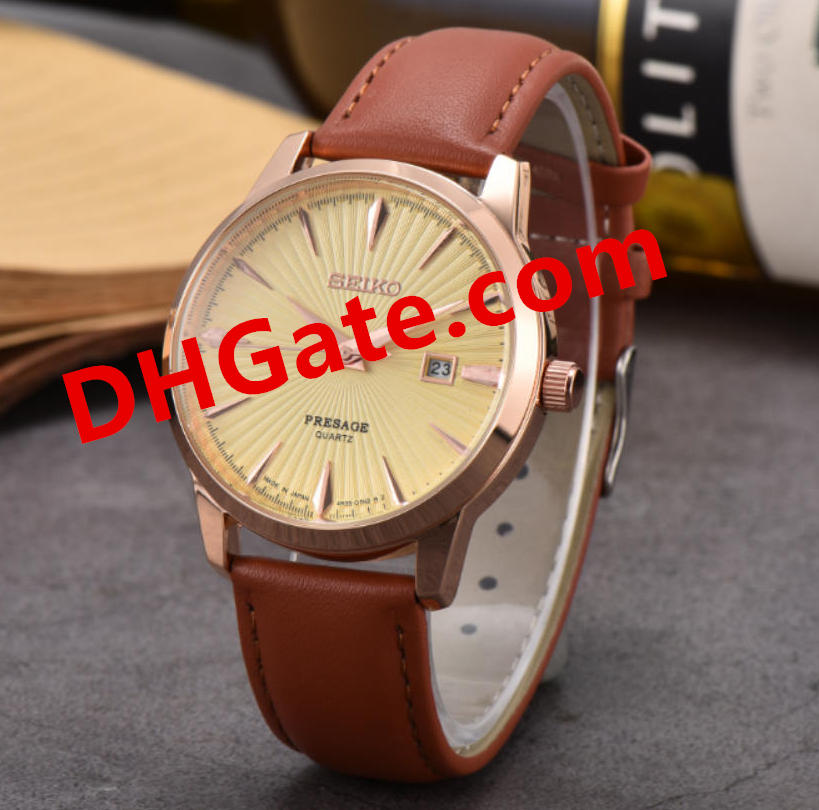 PRESAGE Designer Fashion Watch For Men Women Chronograph Quartz Movement High Quality Luminous Dial Black Brown Blue Cow Leather Strap Wristwatch
