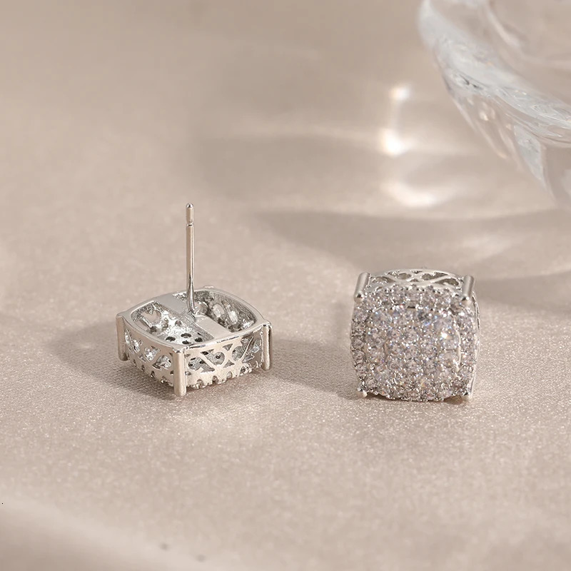 Silver Color Square Inlaid Cubic Zirconia Stud Earrings for Women Fashion Engagement Wedding Earrings Jewelry 250917 - view 7