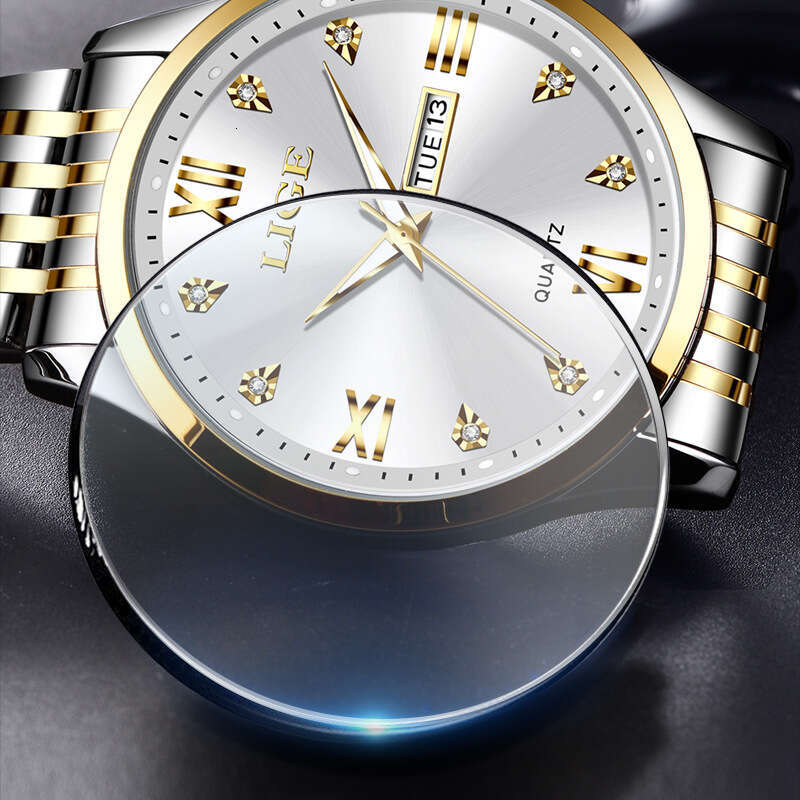 LIGE Business Simple Large Dial Men's Waterproof Luminous Dual Calendar Steel Band Quartz Watch