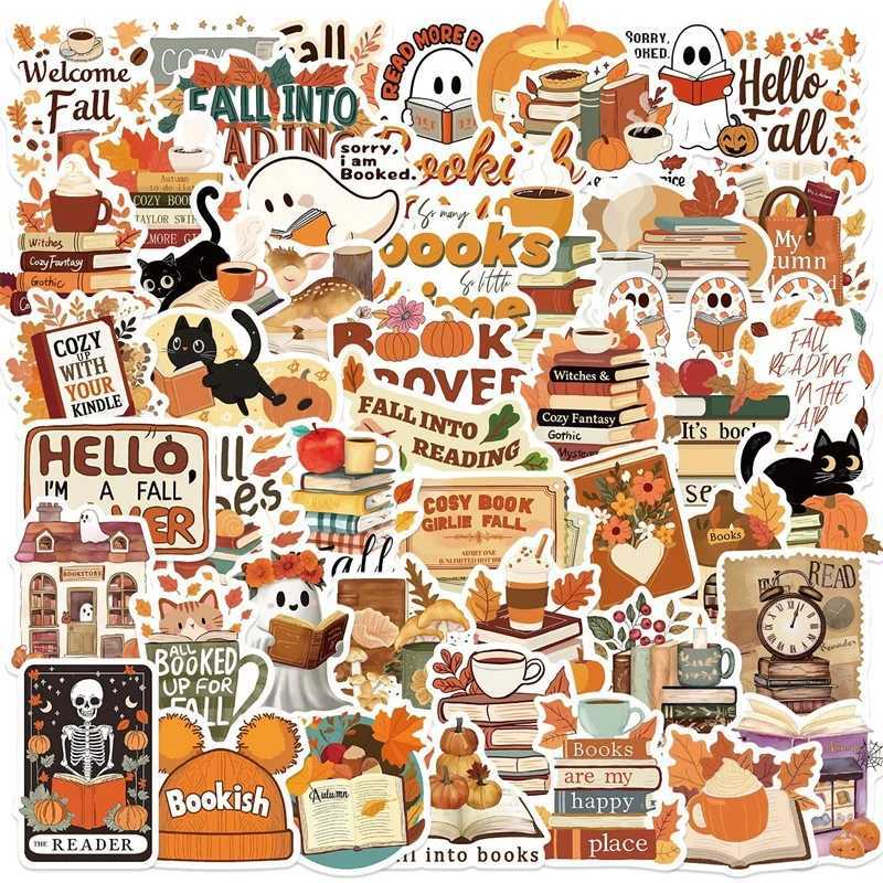 103050PCS Kawaii Autumn Reading PVC Sticker Aesthetic Colored Decoration Scrapbooking Hand Accounting Supplies for Kids C250918