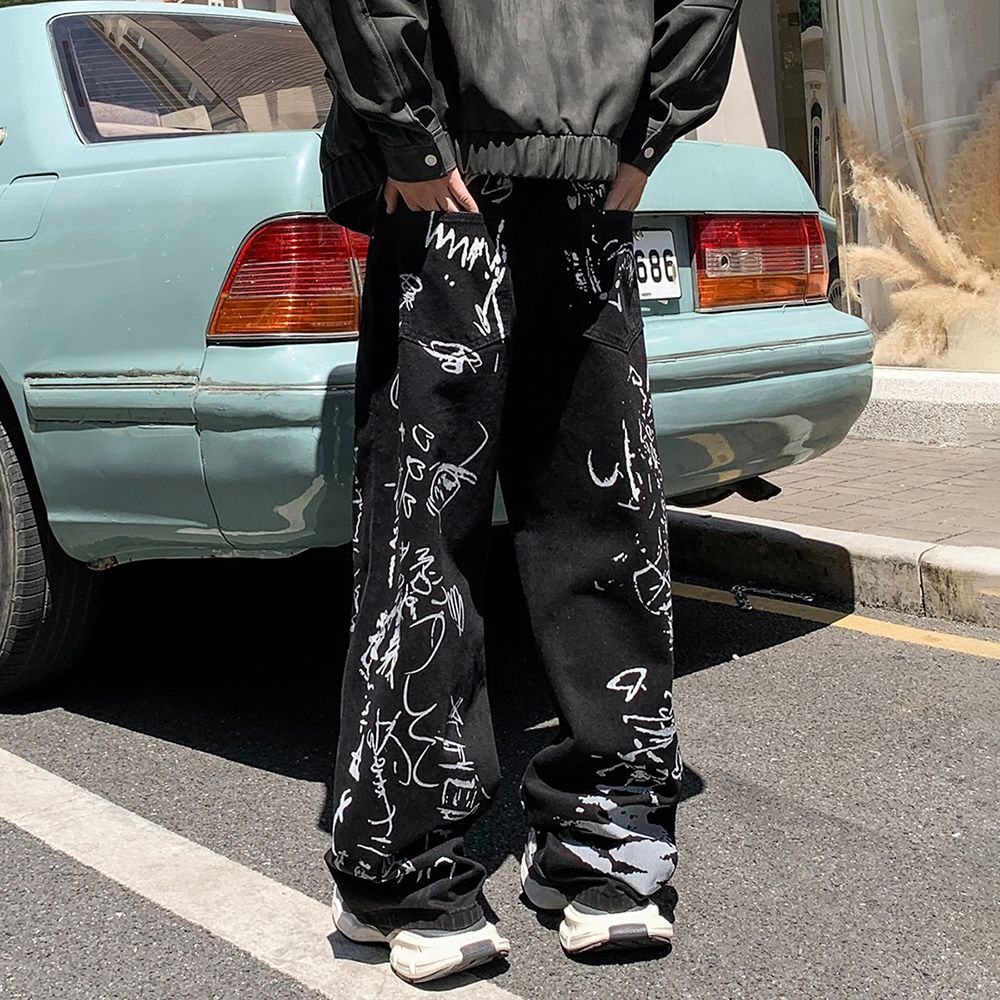 Men's Jeans Men's Autumn New Arrival American Streetwear - Loose Straight Cool Color - Splashed Trousers