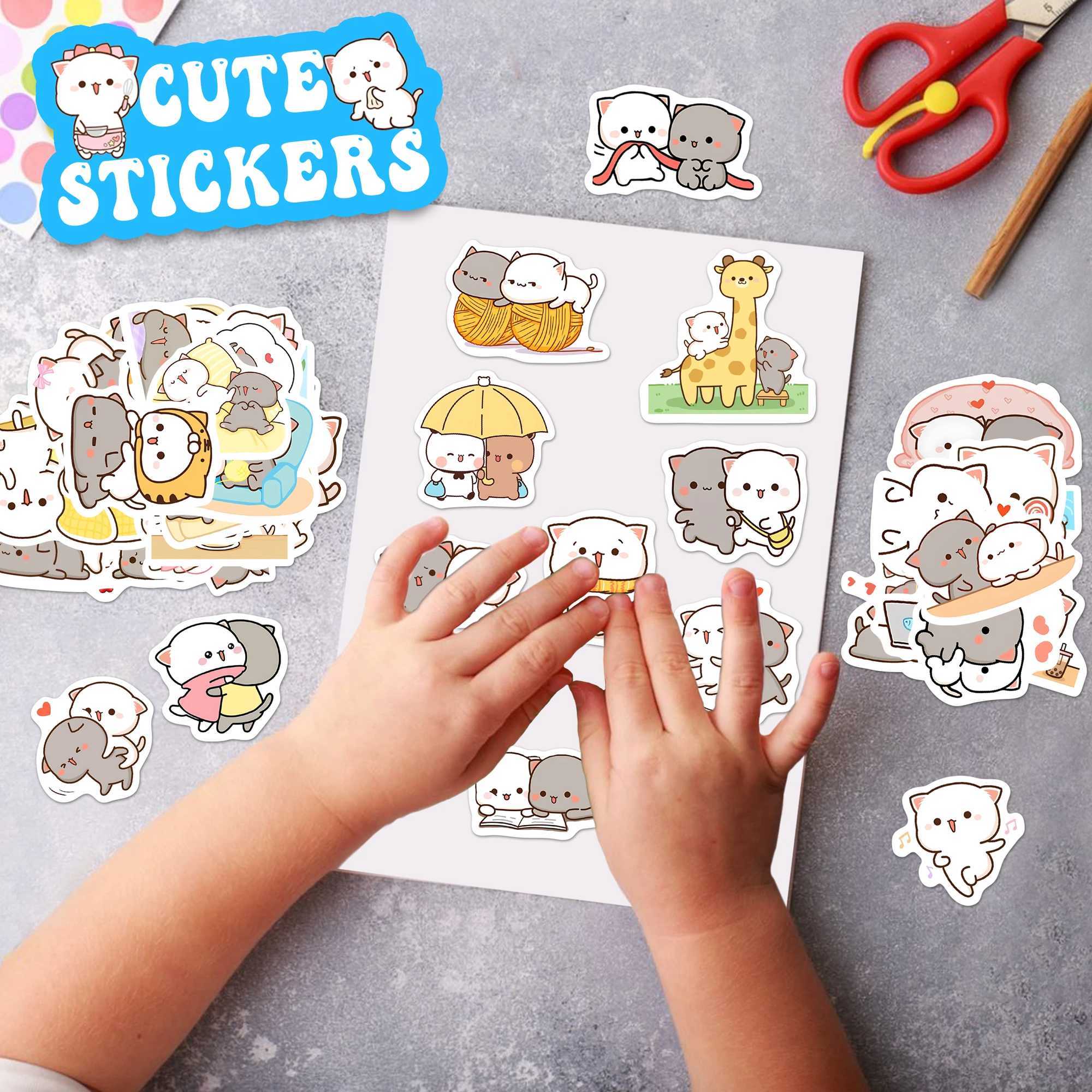 50Pcs Cute Couple Cat Stickers Cartoon Kawaii DIY Gift Decal Doodles for Scrapbook Skateboard Luggage Phone Waterproof Stickers C250918