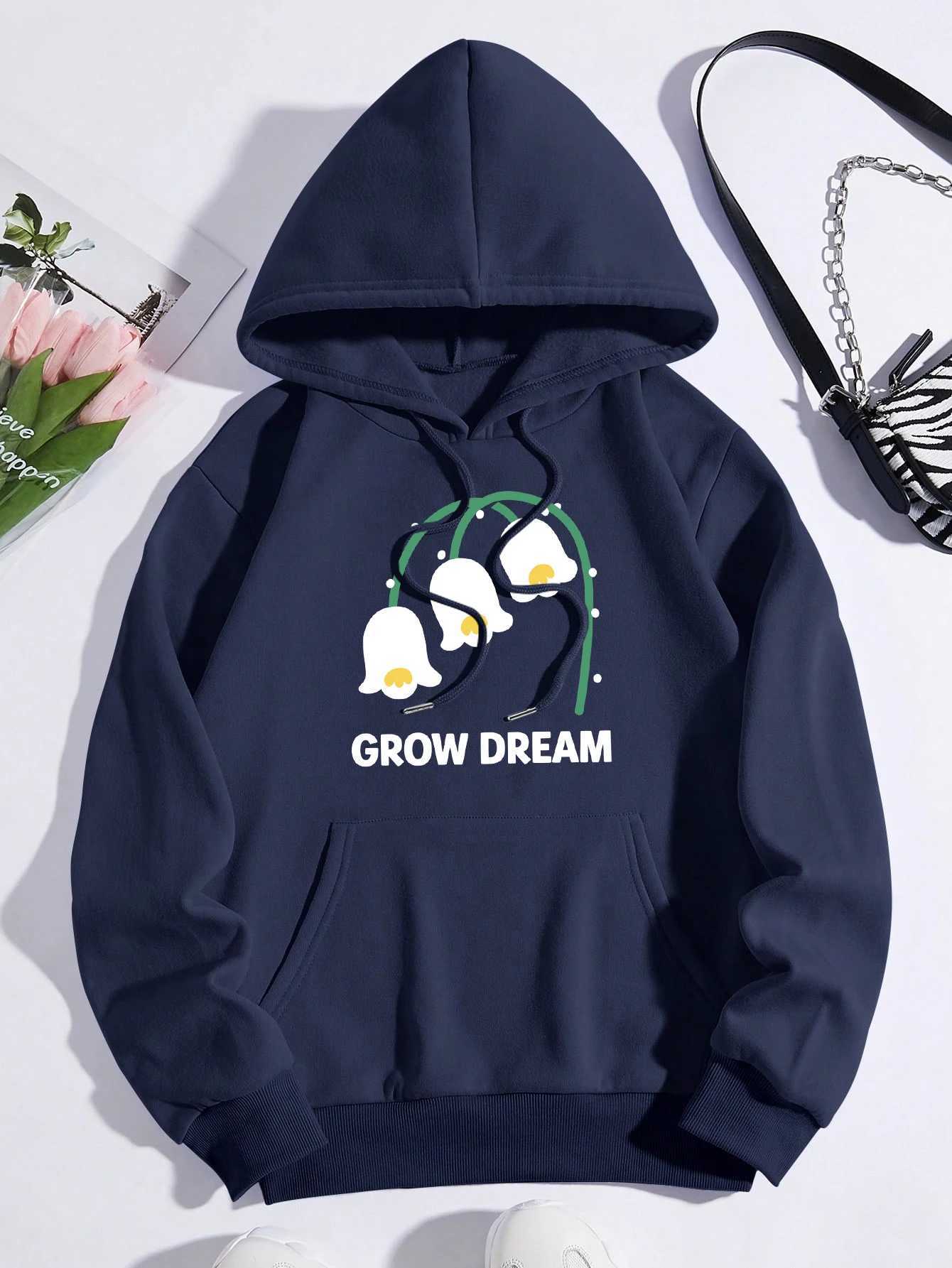 Grown Dream Beautiful Flower Printwomens Hoodies Loose Y2K Hoody Fleece Pocket Hoodie Autumn Multicolor Female SportswearZ250918