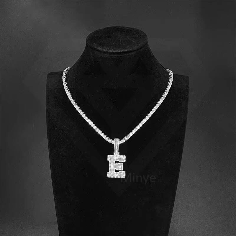 Hip Hop Alphabe Initial Letter Pendant Necklace Moissanite Iced Out Jewelry with Charms