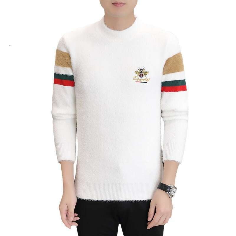 Autumn Winter Round Neck Knitted Base Shirt Men's Trendy Casual Knitted Jacquard Pullovers Sweaters Thickened Warm Knitwear Tops