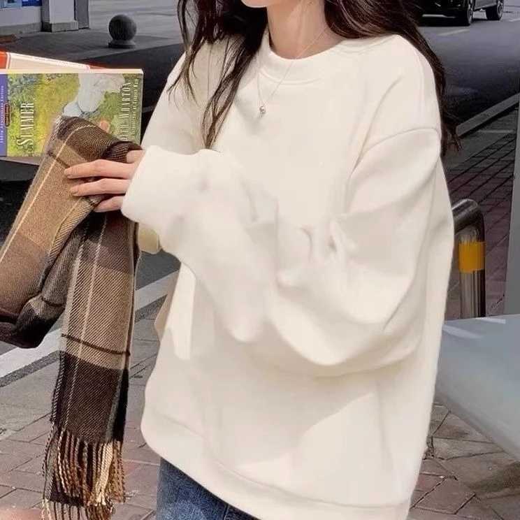 Adult Solid Color Cotton Longsleeved Crew Neck Sweater Women Spring Autumn Basic Top Unisex Casual Comfortable Highquality TopZ250918