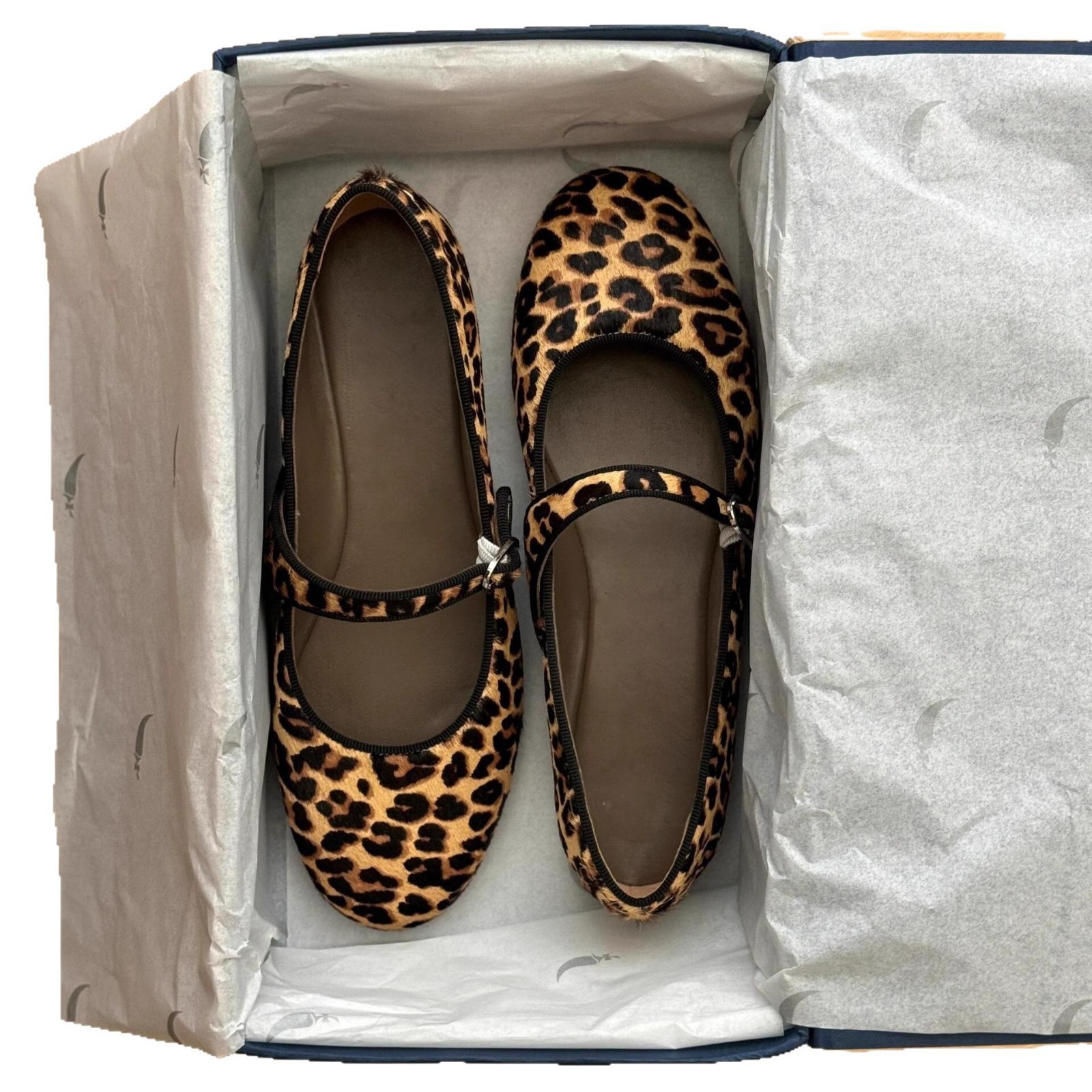 Niche Round Toe Ballet Flats One-Strap Flat Leopard Print Single Shoes Women Genuine Leather Mary Jane
