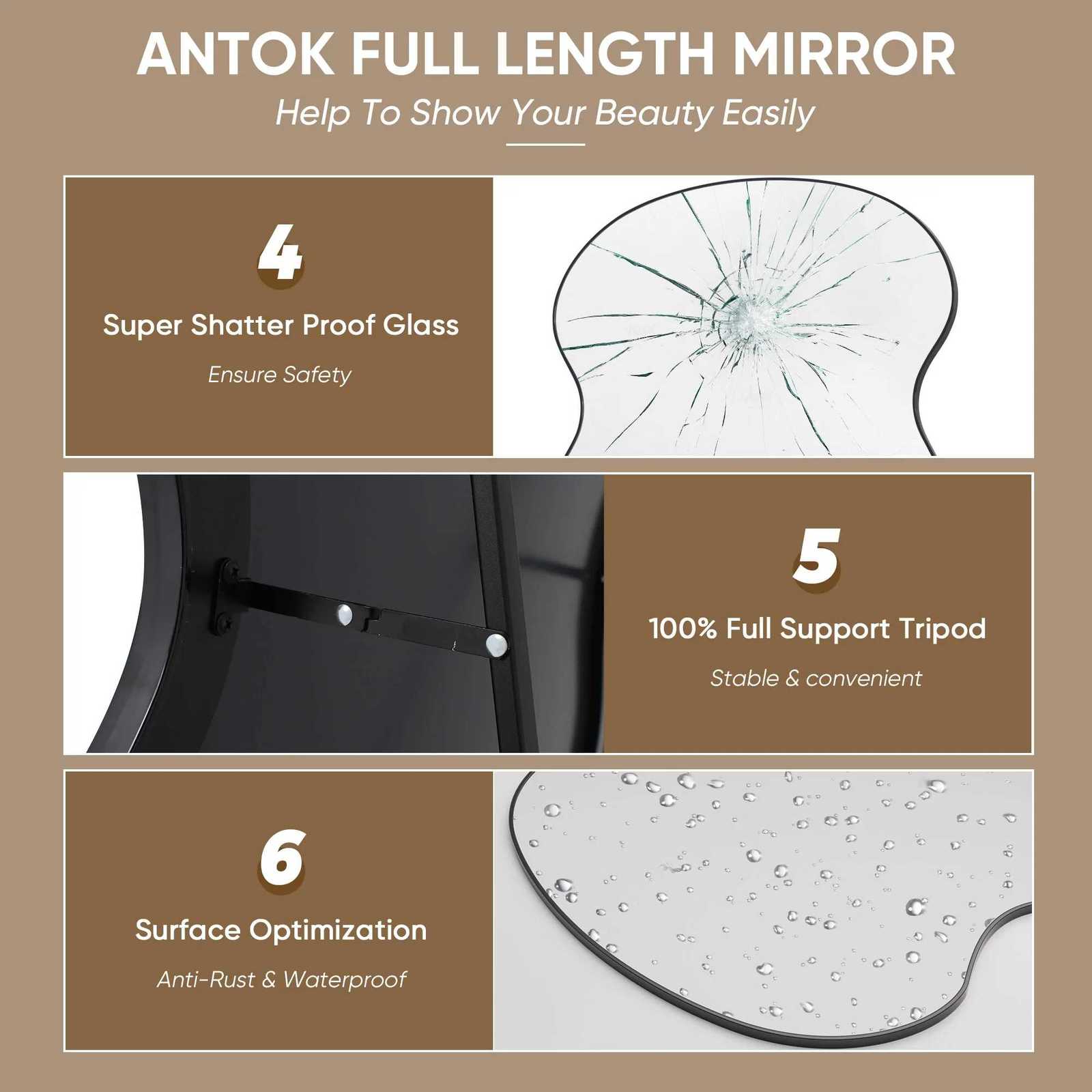 Antok Fl Length Mirror 76x34 Wavy Mirror Fl Length with Stand for Bedro Living Ro Cloakro F250918