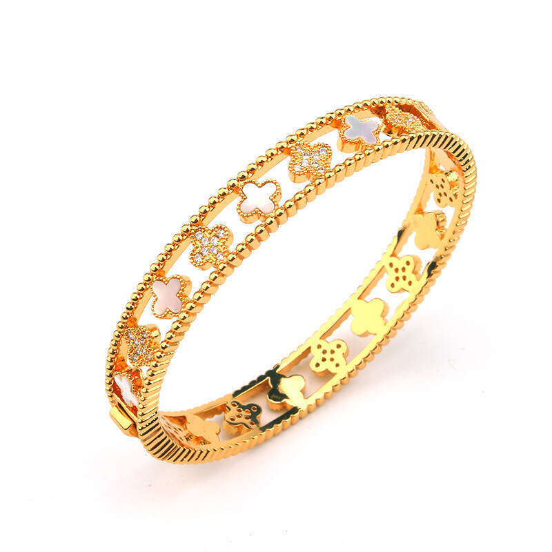 Fashion Casual Lucky Four-Leaf Agate Bracelet Ring Set Micro Pave Zirconia Small Elegant Hand Jewelry ddmypluto