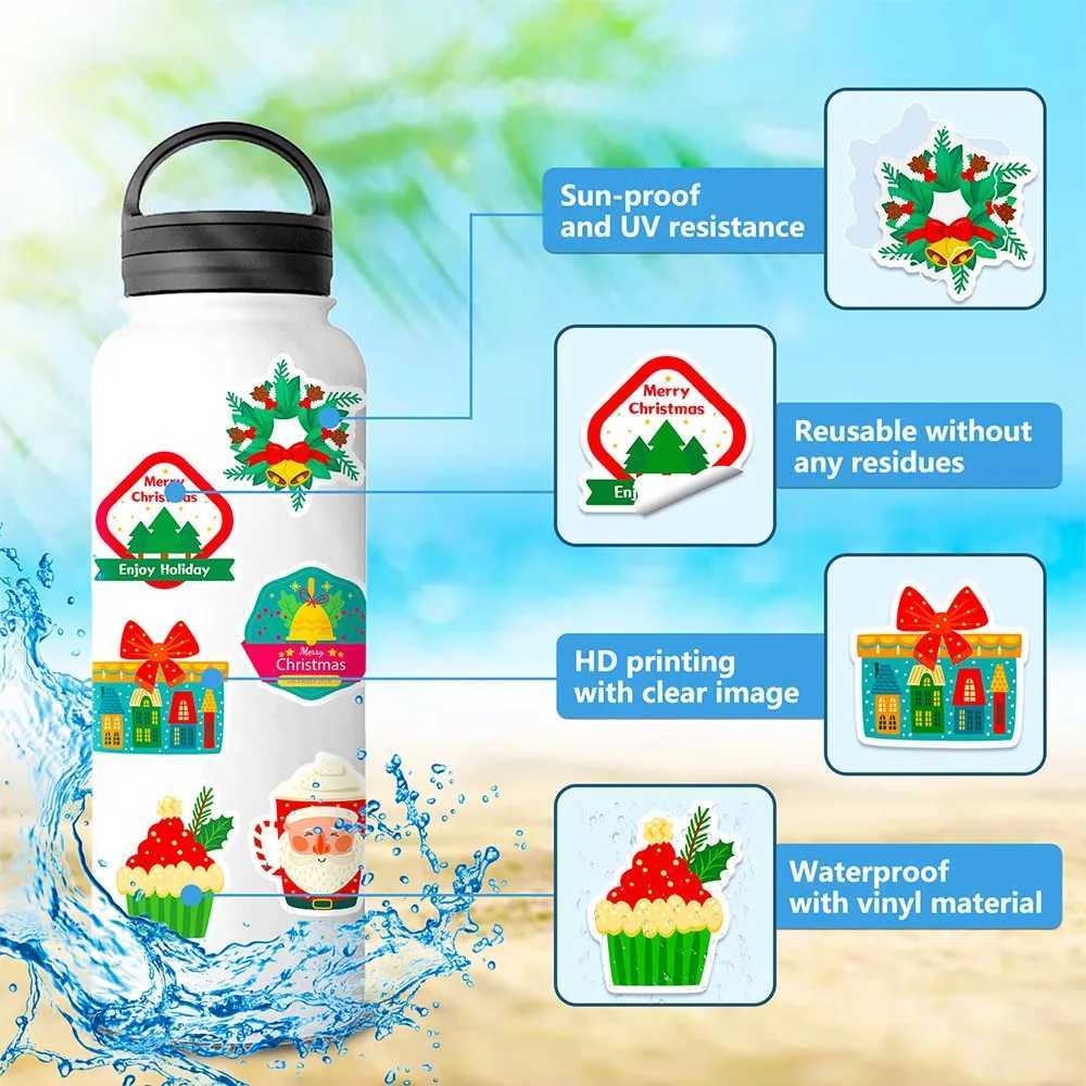 50pcs Christmas Santa Stickers Kids Cartoon Doodle Creative Stickers Water Bottles Laptop Phones Decoration Graffiti Sticker C250918