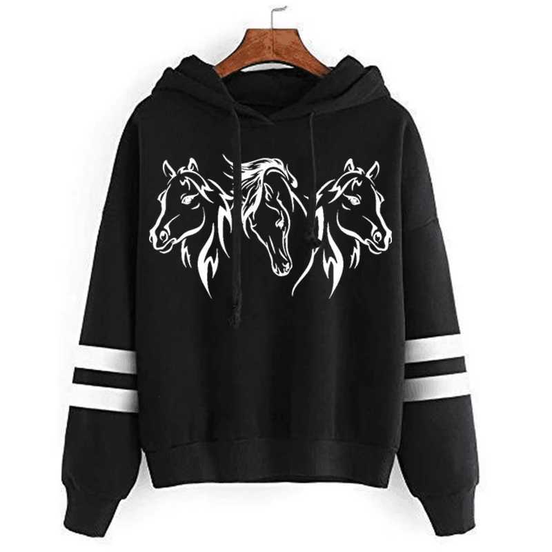 Y2k Fashion Hoodies Graphic Three Cool Horse Female Long Sleeve Casual High Street Fashion Trend Harajuku Hoody Horse SweatshirtZ250918