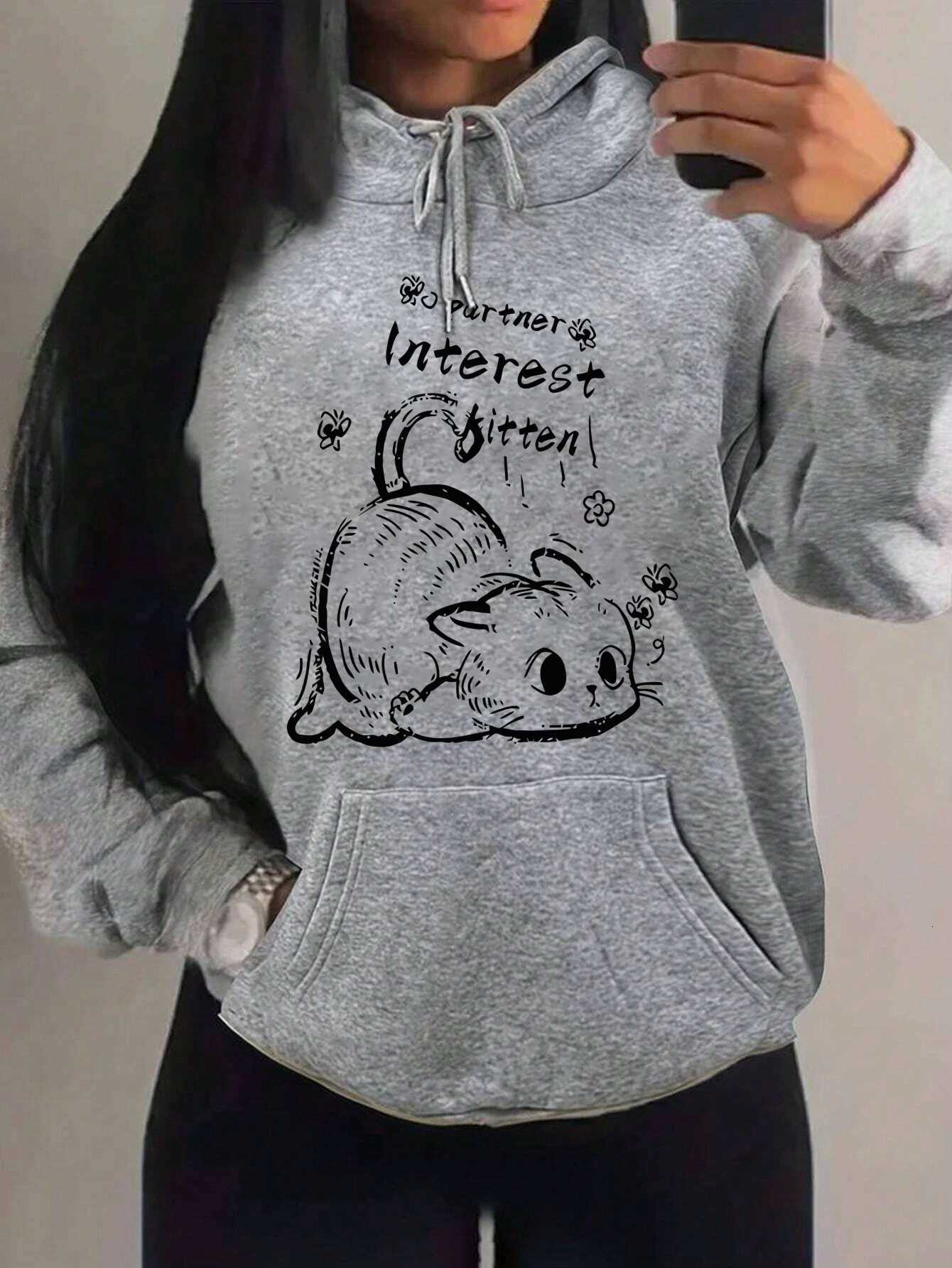 Partner Kitten Flower Cute Printing Hoodies Women Hip Hop 2025 Autumn Winter Hoodie Multicolor Fleece Casual Streetwear ClothingZ250918