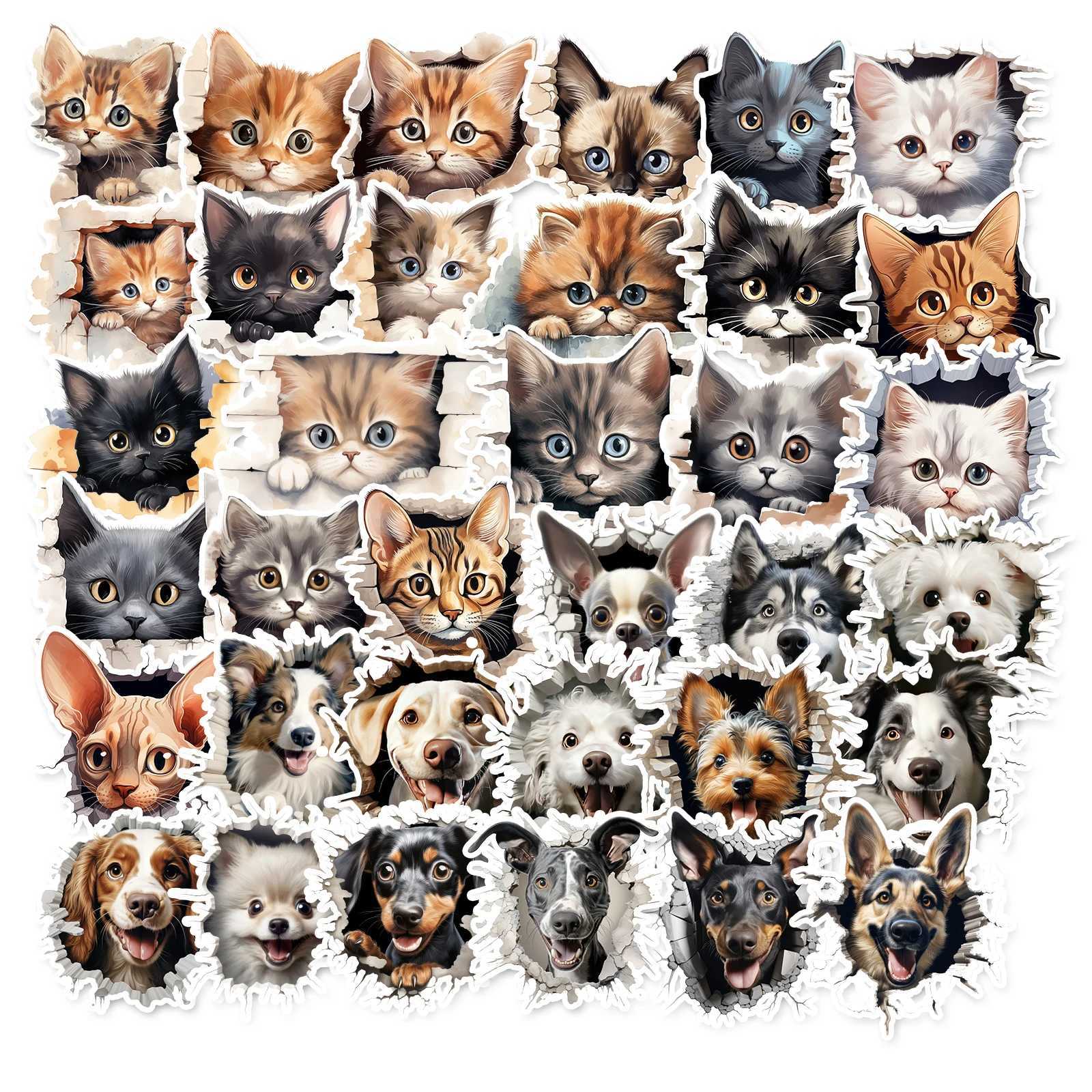 50 Pcs Cartoon Dog Cat Theme Stickers Funny Peeking Animals Stickers For Laptop Water Bottle Scrapbook Phones C250918