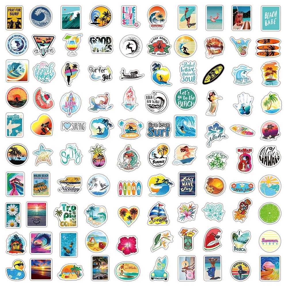 103050100PCS Hawaii Summer Surfing Stickers Tropical Beach Surf Decals Travel Luggage Surfboard Water Bottle Sticker Toy C250918
