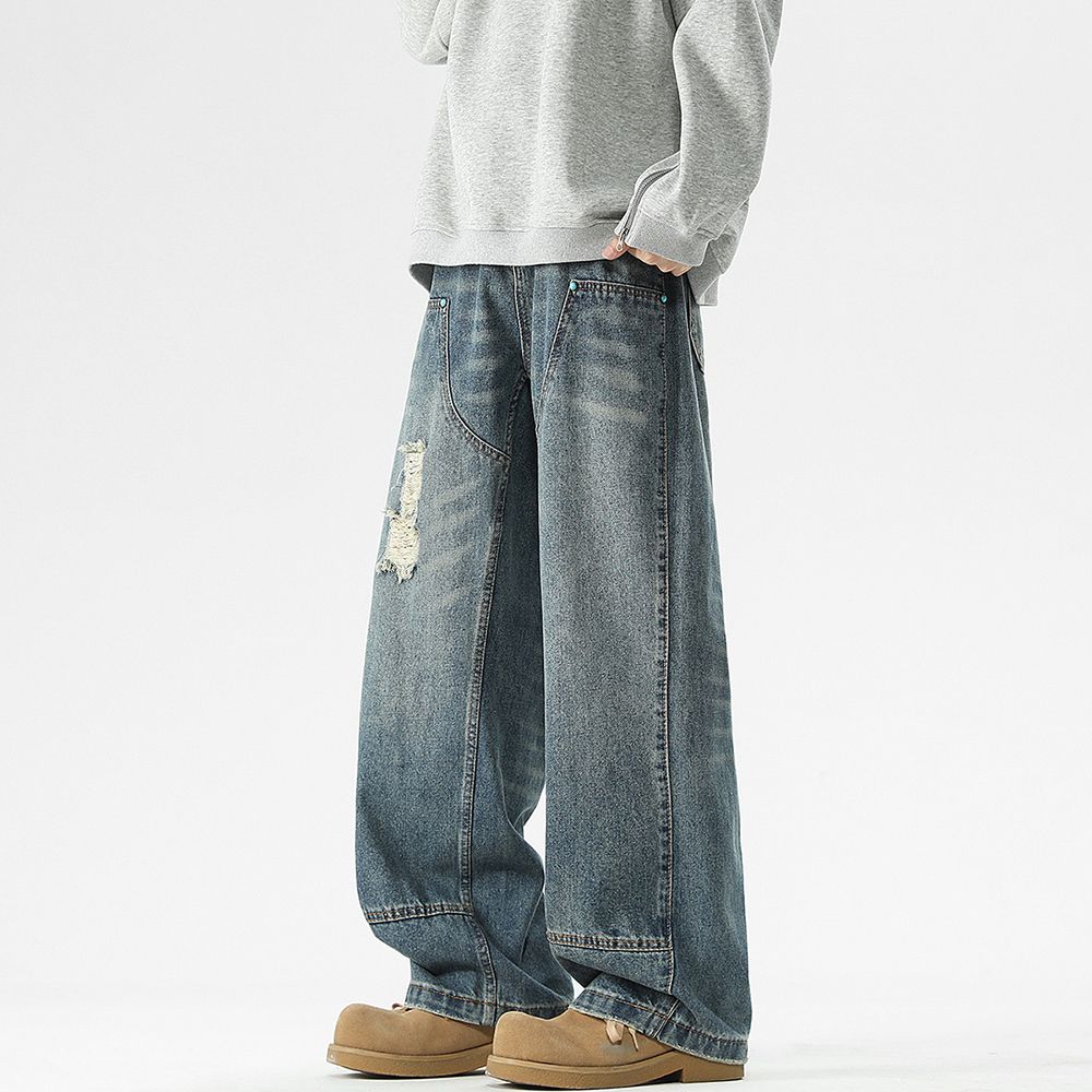 Men's Jeans Autumn New Fashion Brand Ripped Jeans - Unisex Loose Straight Cool Casual Pants