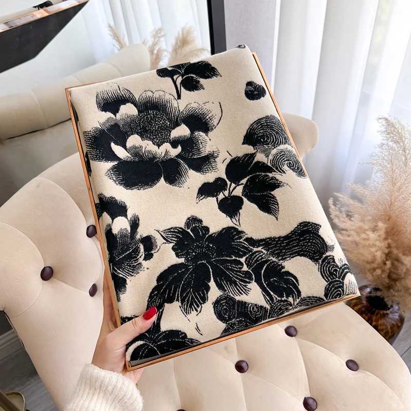 New 2025 Wen Fashion Brand lotus Scarf Luxury Autumn Winter Warm Shls Print Scarve Mujer Femme Foard Bufanda Y250918
