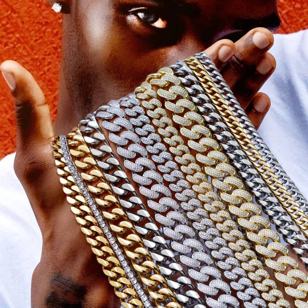 KRKC Wholesale Hip Hop Jewelry 14k 18k Gold Plated Curb Necklace Gold Filled Miami Stainless Steel Cuban Link Chain for Men