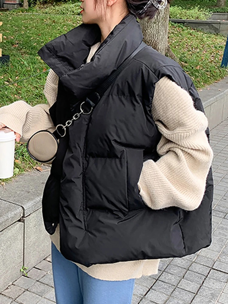 Women Sleeveless Jacket Puffer Vest Ladies Winter Warm Waistcoats Female Solid Stand Collar Coat Loose Outwear Weste Damen 250911