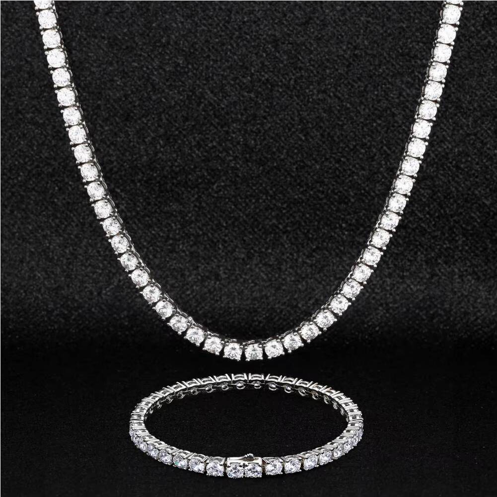 Women Men Crystal Moissanite Tennis Choker Chain Iced Out Jewelry Set Hip Hop Brass Diamond Tennis Chain Moissanite Tennis Necklace