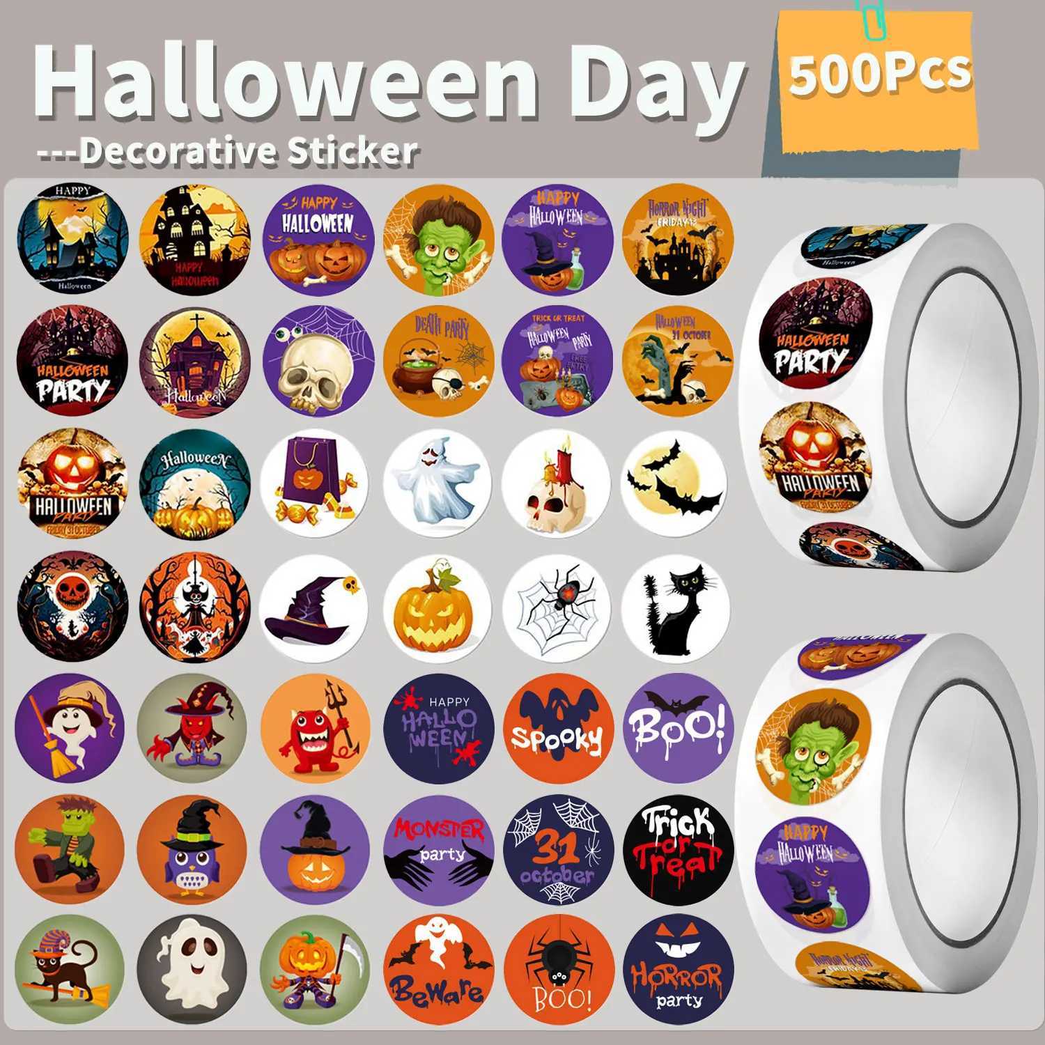 500Pcs Round Cartoon Halloween DayAll SaintsDay Stickers 25cm1 Roll DlY Craft Decoration Scrapbook Label Gift Sealing C250918