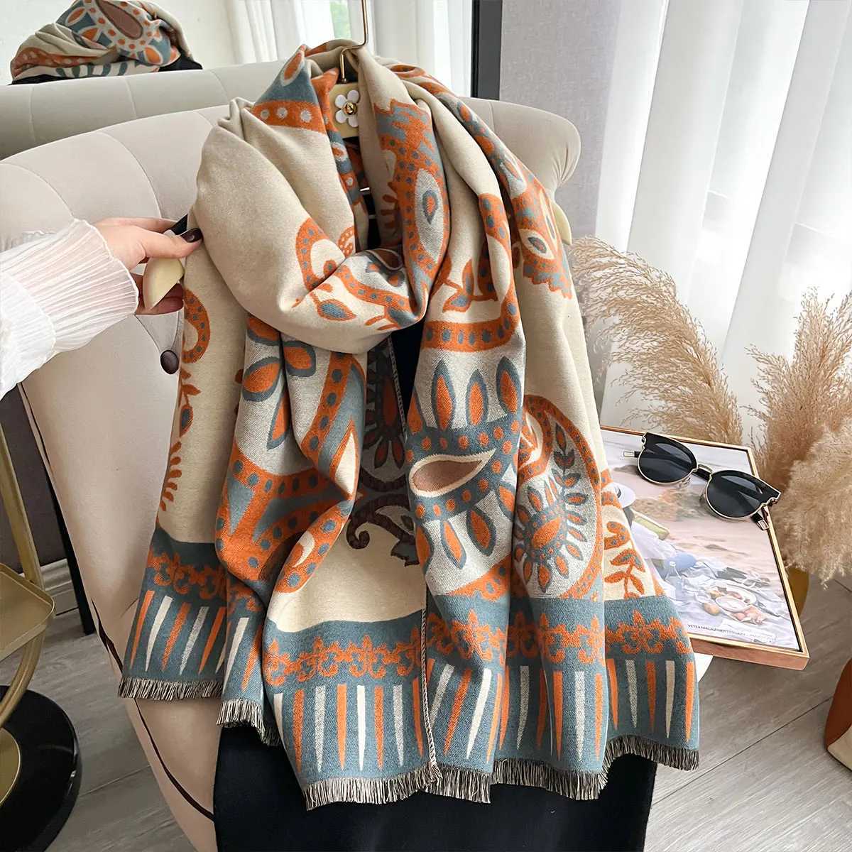 2025 Wens Luxury Paisley ral Faux Cashmere Scarf Thick Warm Winter Shl Wr Travel Stole Bufanda Y250918