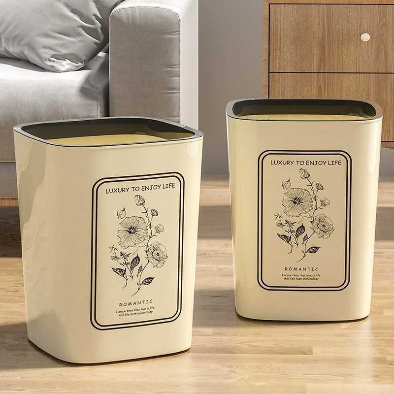 Household Trash Can for Bedroom and Living Room Large Capacity for Kitchen Bathroom and Toilet Simple Design with Press Ring High Aesthetic Storage Bi