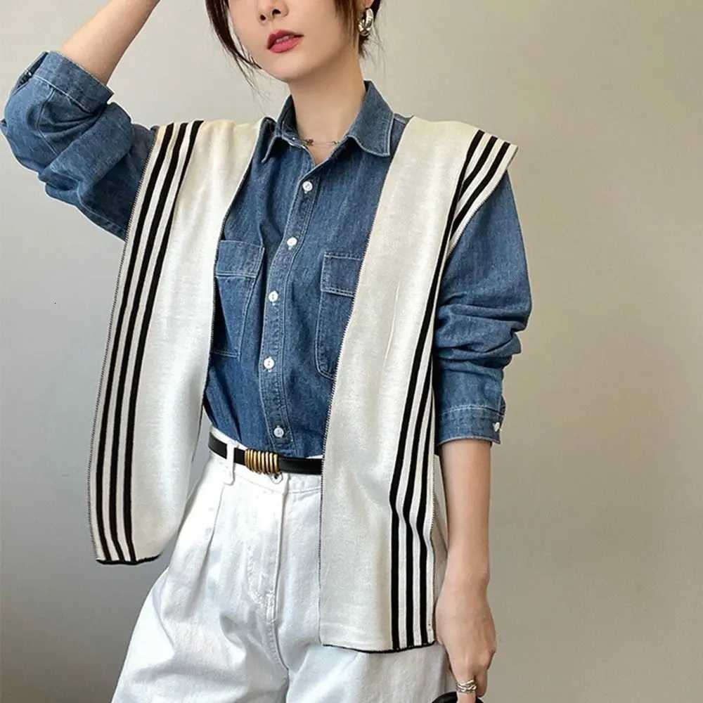 Simple Blouse Shoders Fake Collar Knitted Shl Sunscreen Ce Black White Stripe Scarf Korean Style Cloak Wool Scarves Wen Y250918