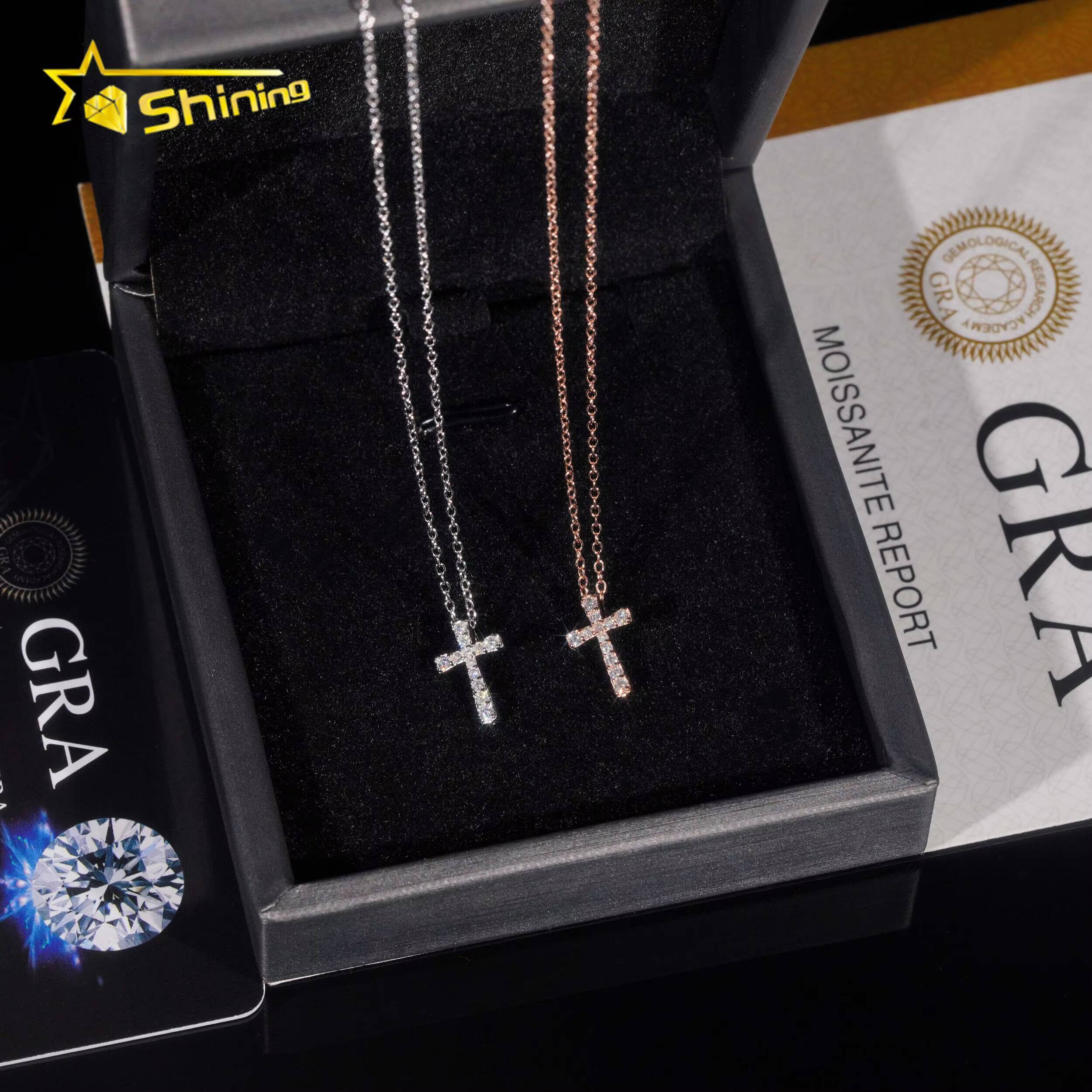 Fine Jewelry Diamond Pendant Necklace 925 Solid Silver Pass Diamond Tester Moissanite Cross Pendant