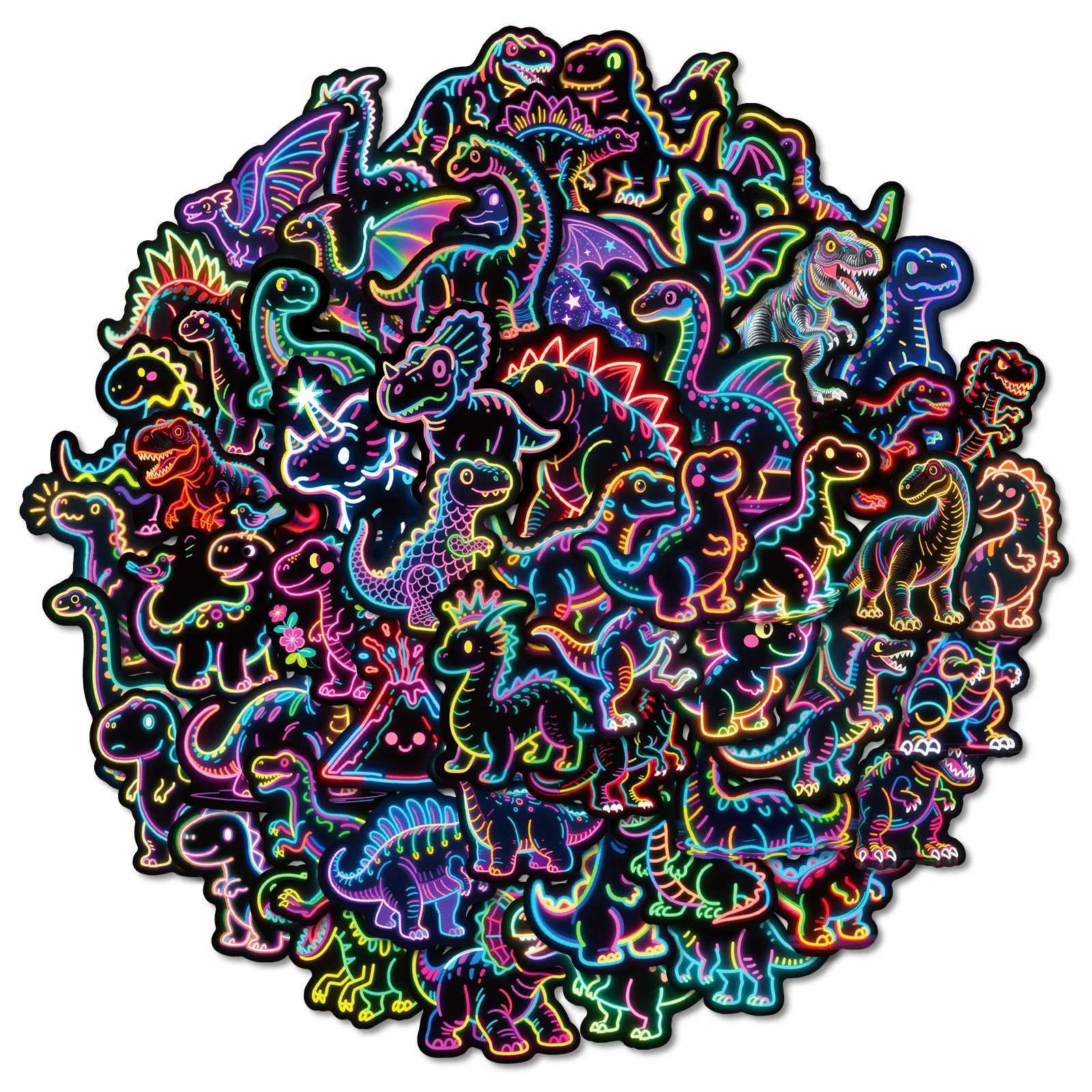 50PCS Funny Dinosaur Cartoon Stickers Neon Style Animal Graffiti Decoration DIY Kids Toys Luggage Laptop Guitar Car Bike Decals C250918