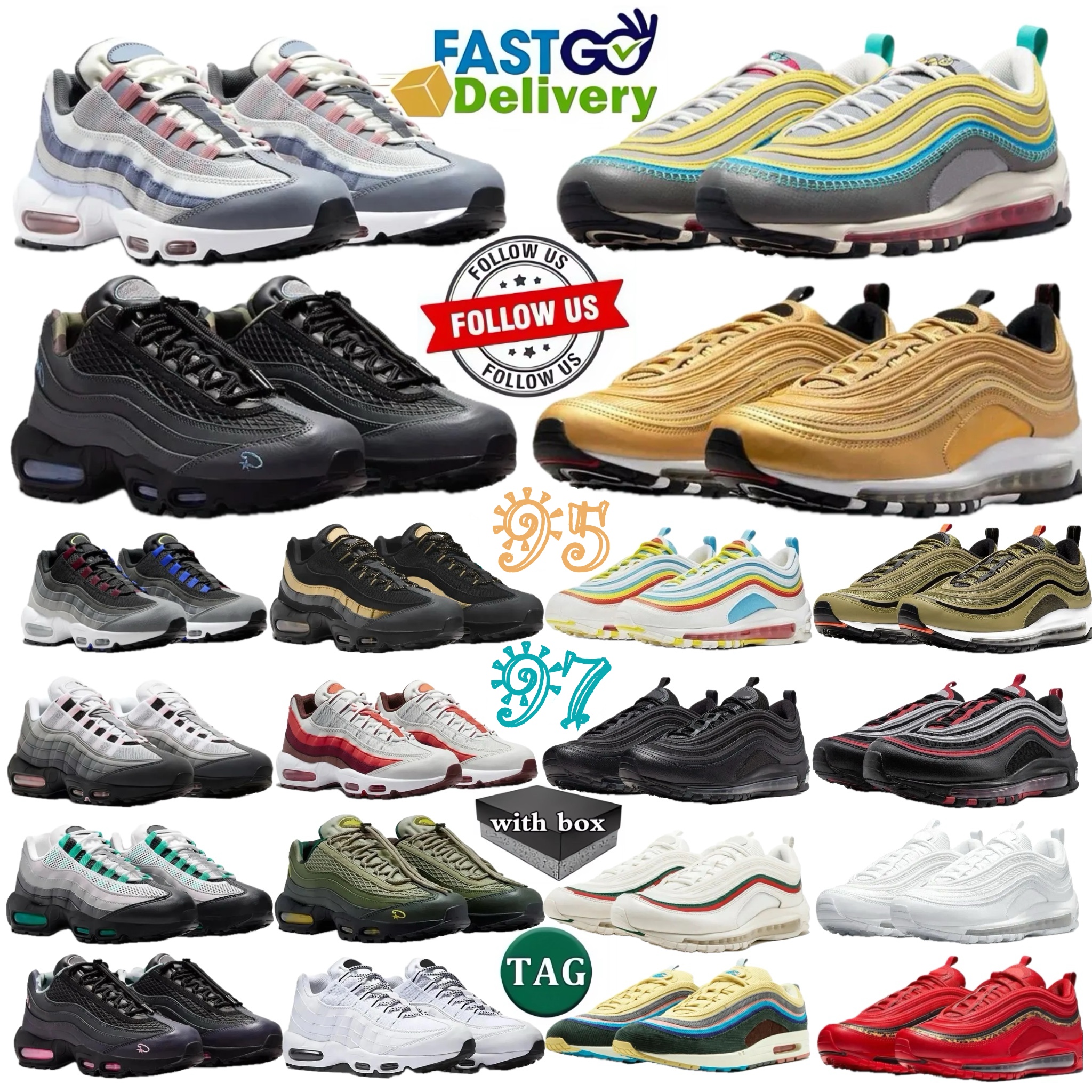 With box Designer shoes 95s Mens Women Running Shoes 97s Triple White Black Royal Blue Next Nature Aegean Storm Sequoia Pink Beam Neon Olive Outdoor Sneakers